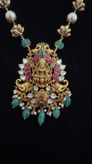 Temple Lakshmi Pendant Necklace Set V632