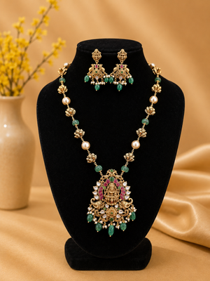 Temple Lakshmi Pendant Necklace Set V632