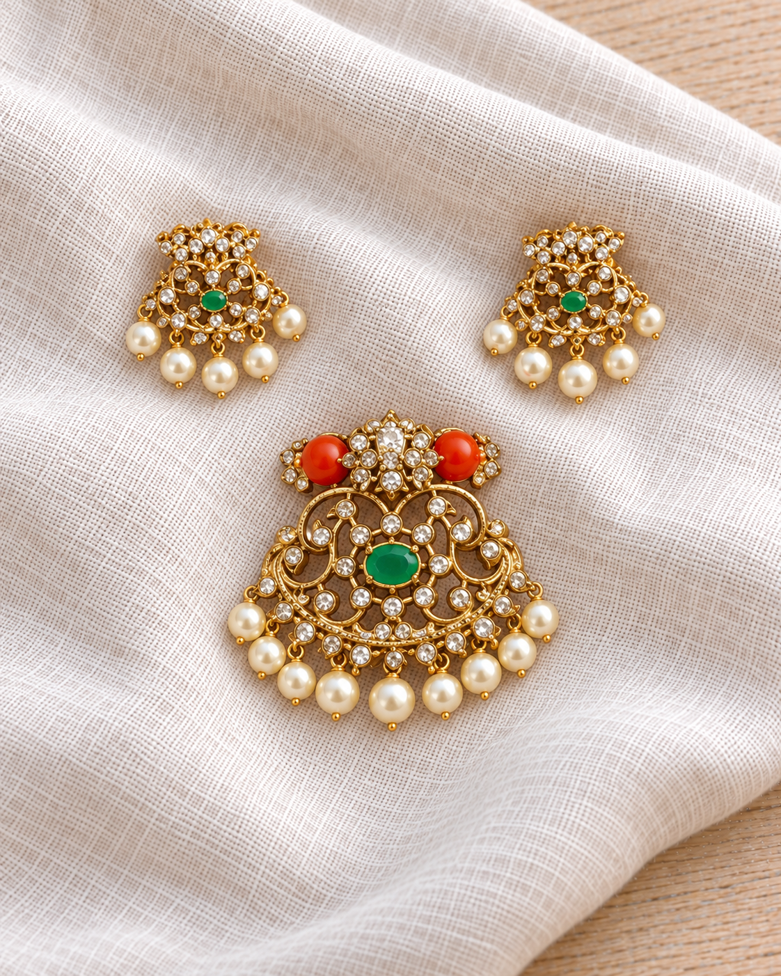 Kundan Pearl Pendant Set