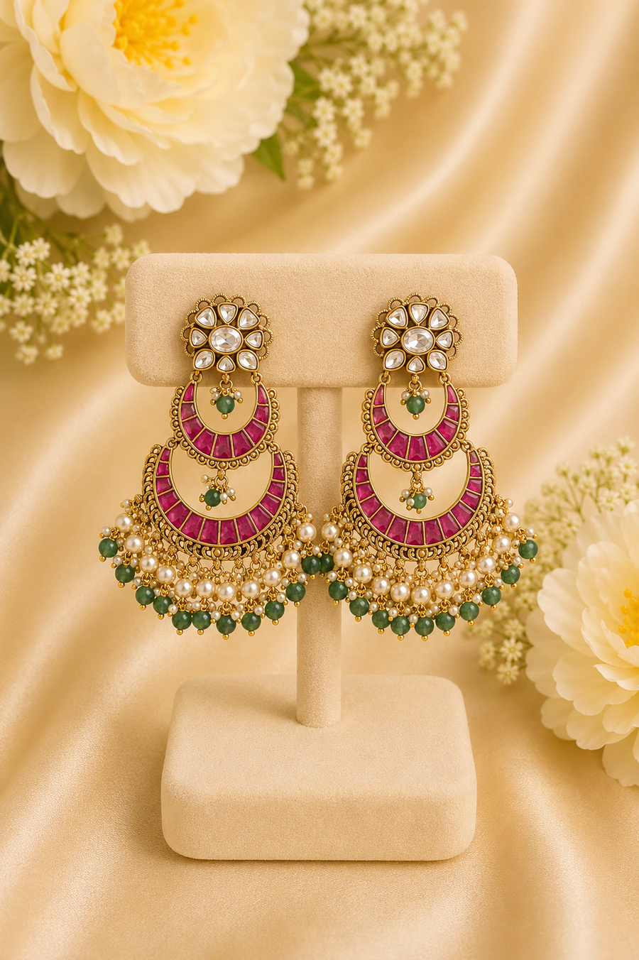 Jadua Kundan Chandbali earrings V635