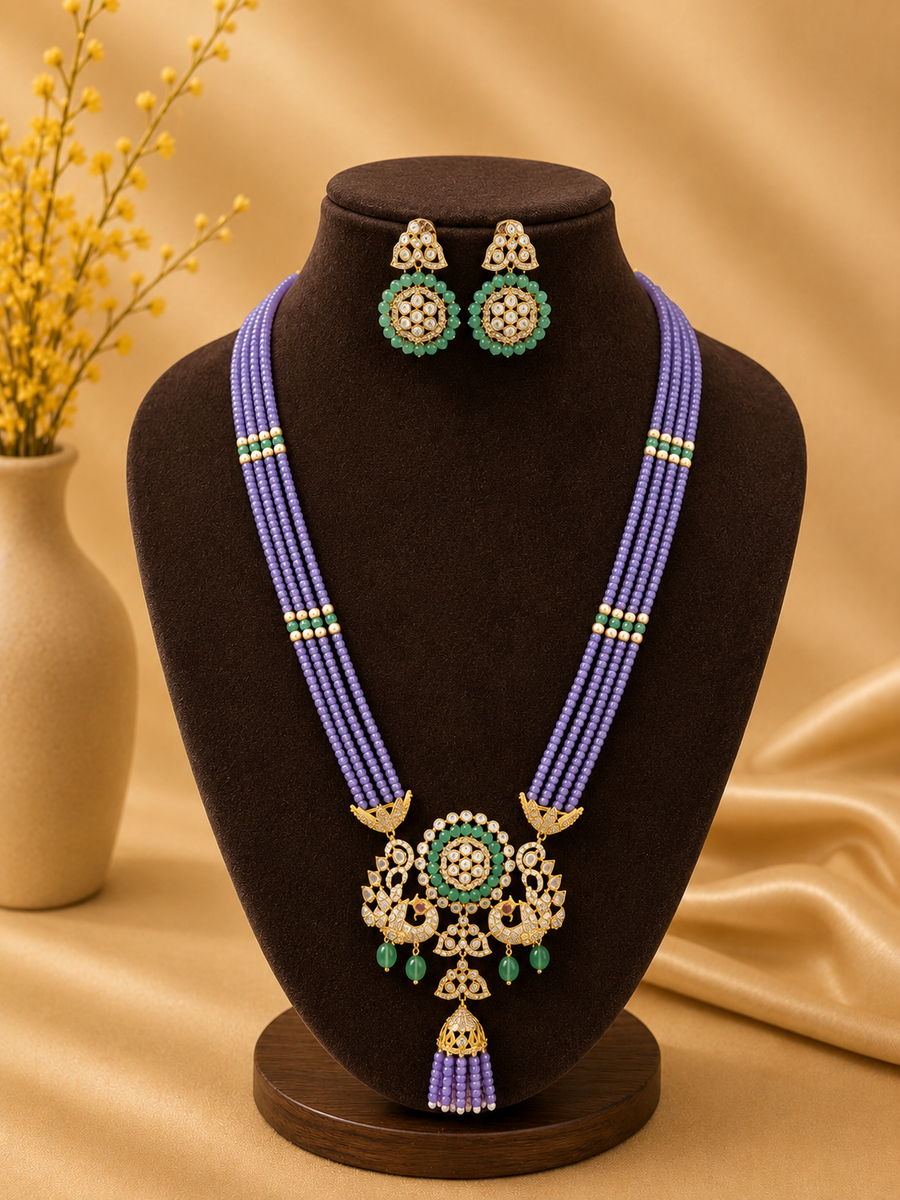 Peacock Purple Beaded Necklace Set V362