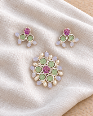 Carved Floral Pendant Set