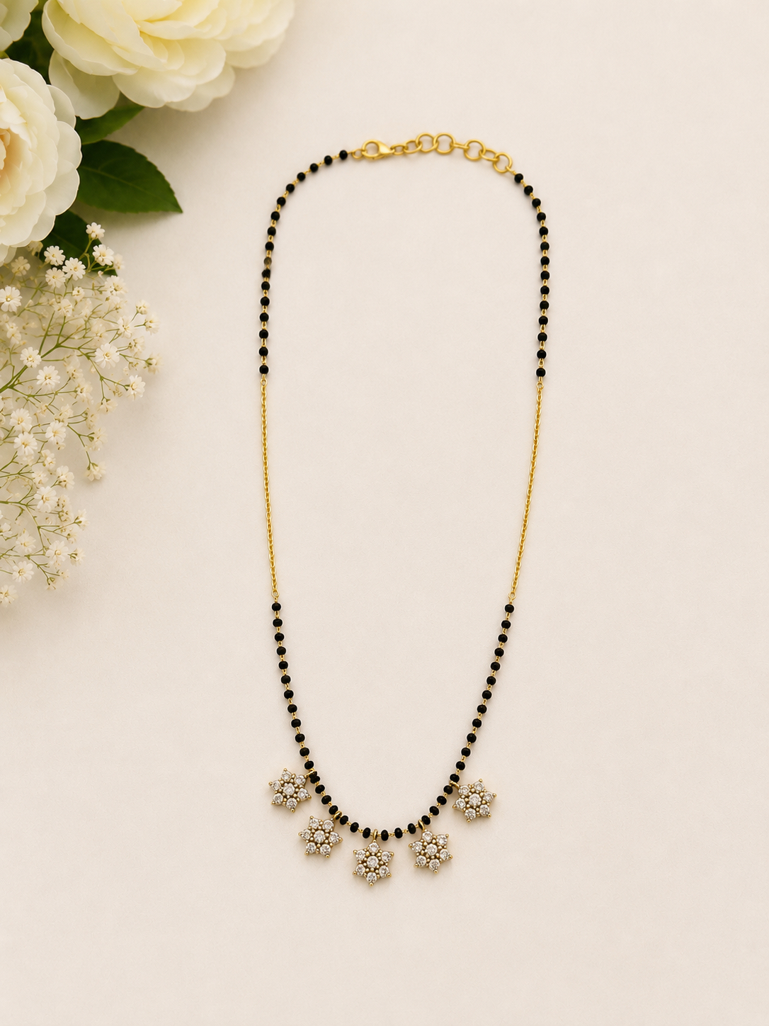 Floral Black Beads Necklace V455