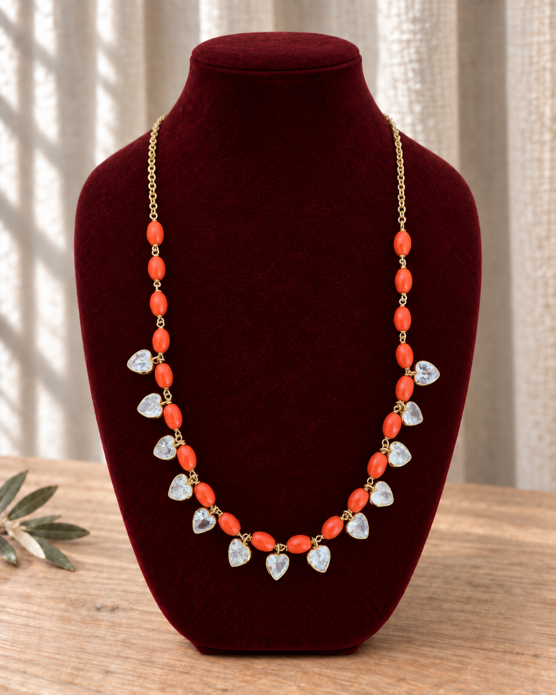 Coral Beads Kundan Drop Necklace