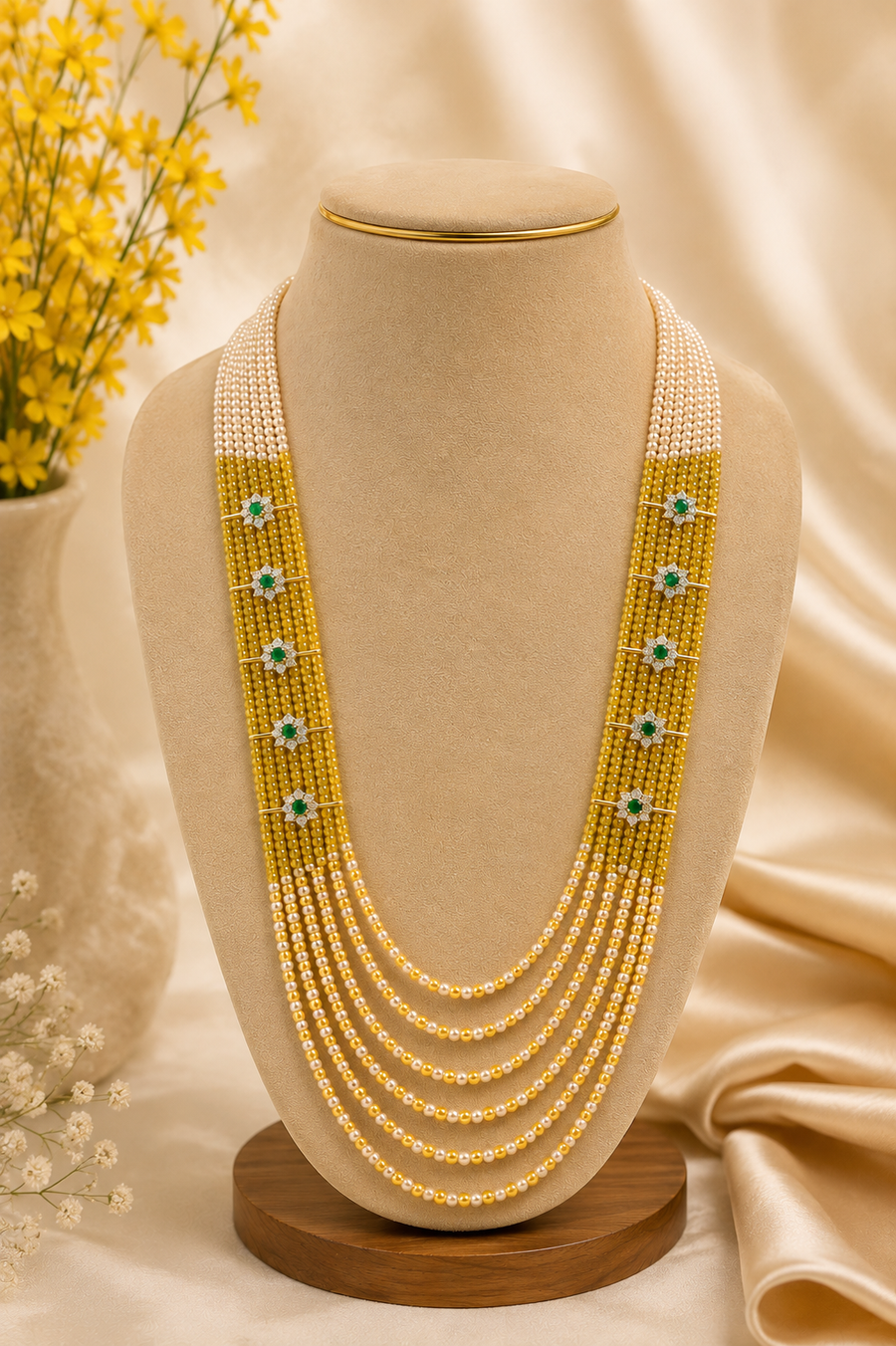 Golden Crystal & Pearl Multi-Layer Haram V857