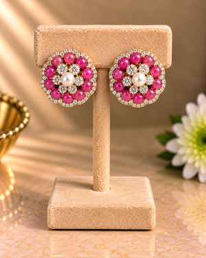 Coral & Pearl Stud Earrings
