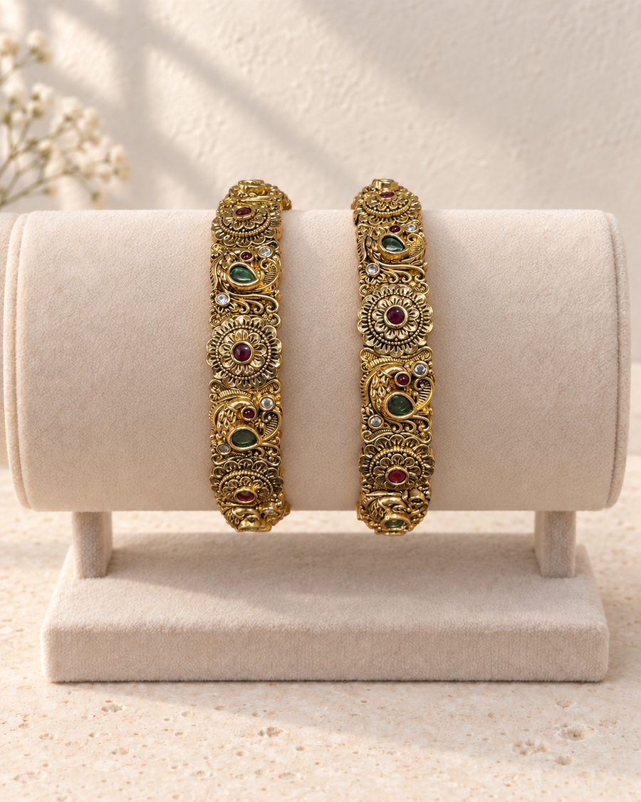 Antique Gold Floral Bangles V224