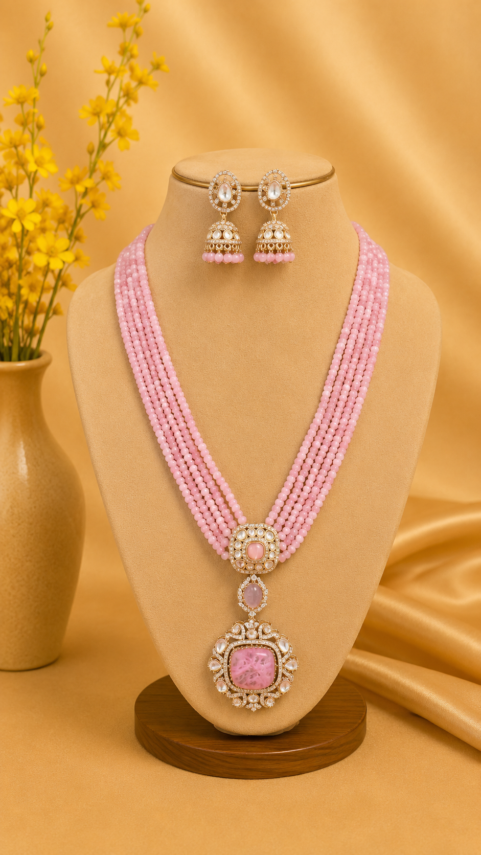 Multi-strand pink crystal bead necklace V300
