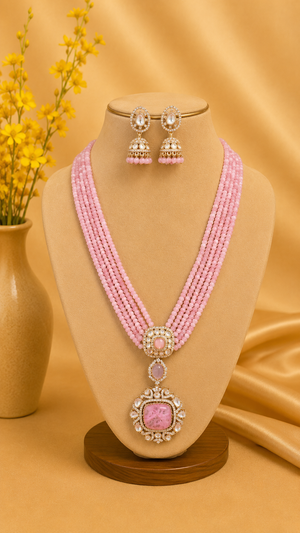 Multi-strand pink crystal bead necklace V300