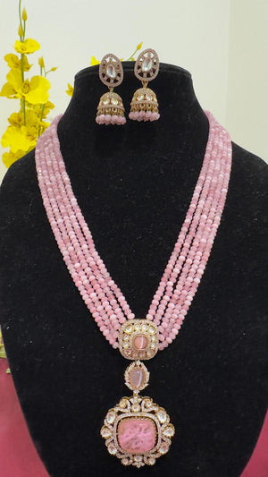 Multi-strand pink crystal bead necklace V300