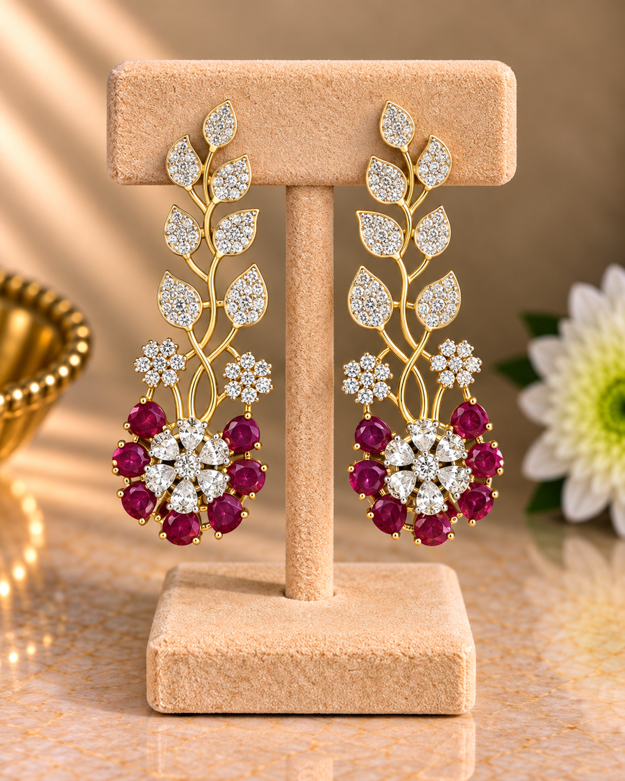 Diamond-Style Floral Statement Earrings