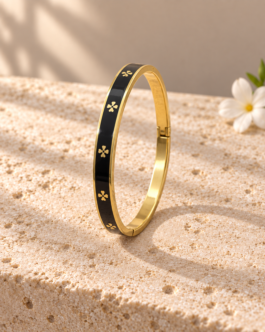 18K Gold Plated Lucky Clover Enamel Bangle