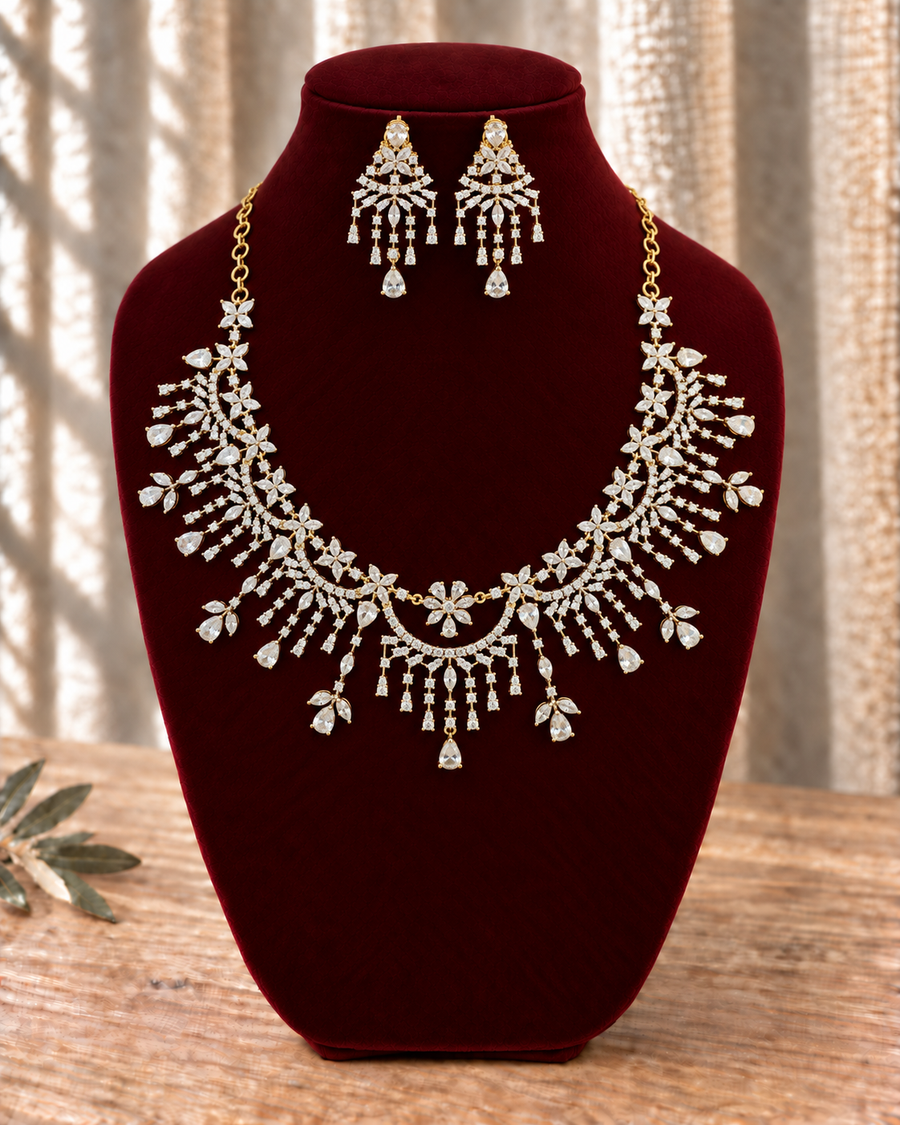 Diamond-Finish Floral Necklace Set