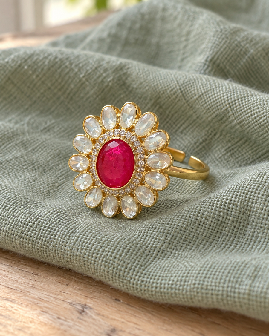 Adjustable Ruby Polki Statement Ring
