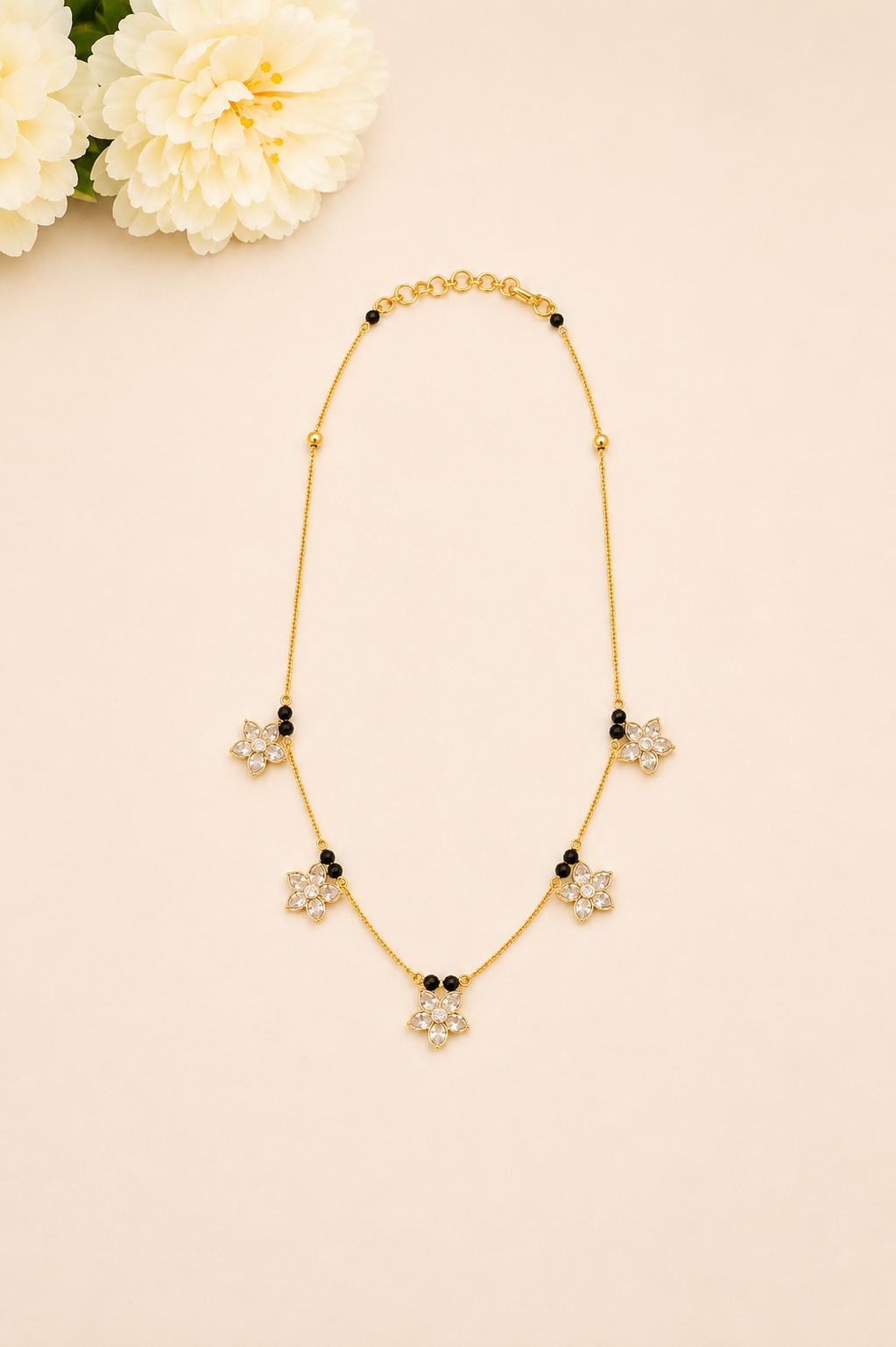 Floral Black Beads Necklace V815