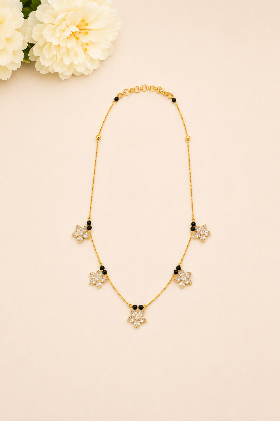 Floral Black Beads Necklace V815