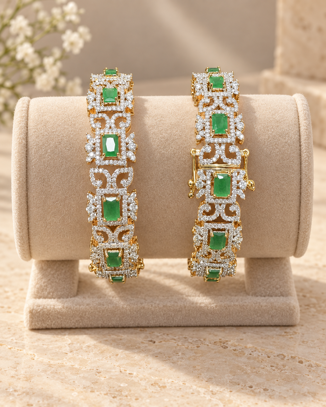 `Emerald Green Openable Bangles V880