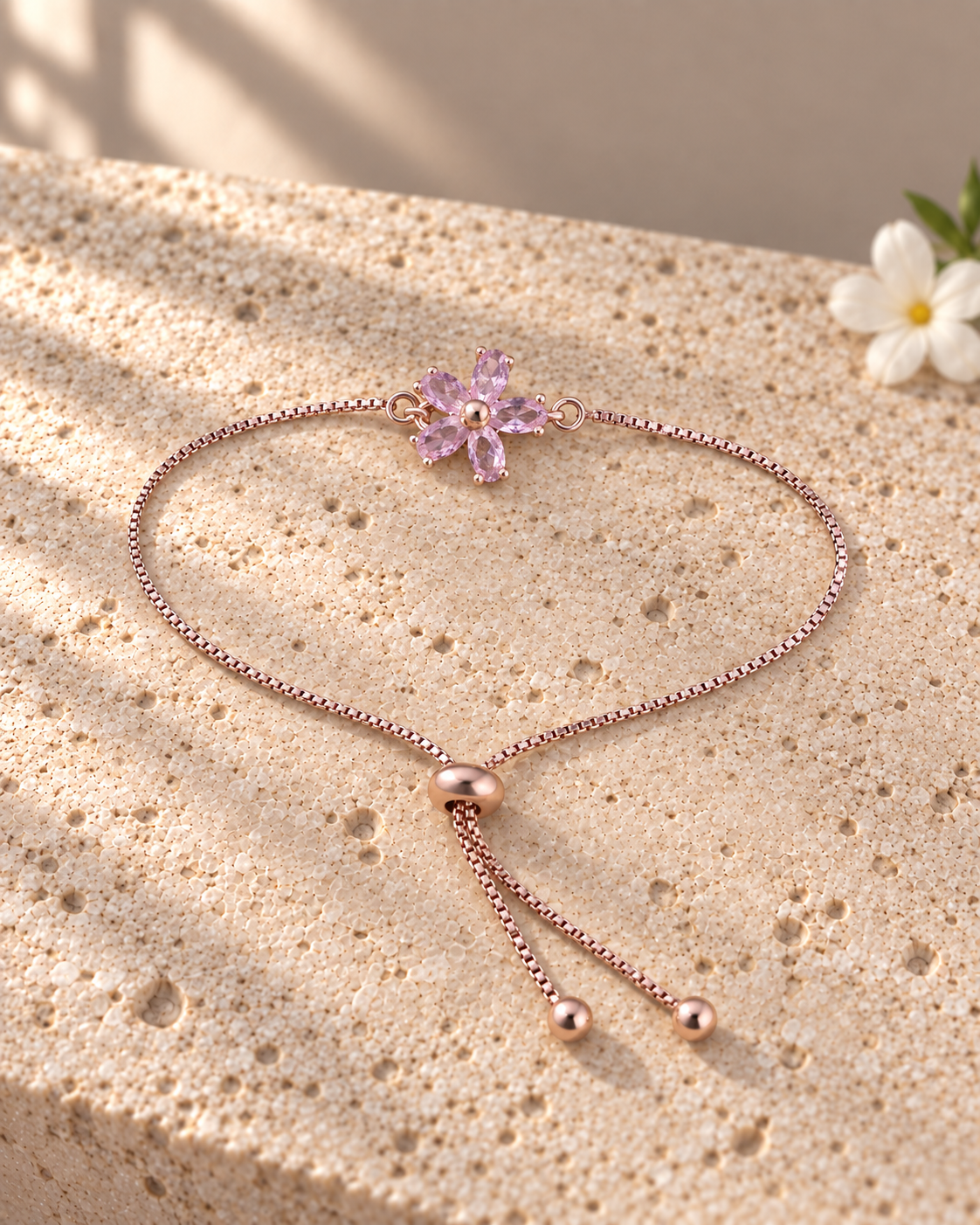Adjustable Crystal Flower Slider Bracelet