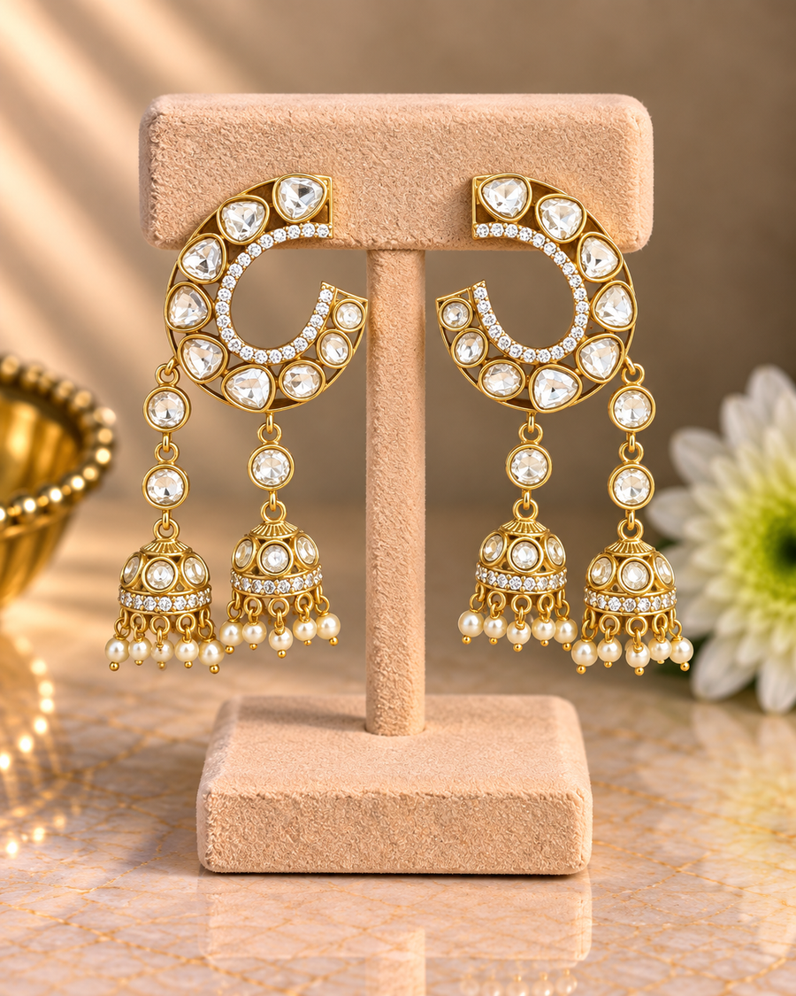 Kundan Chandbali Jhumka Earrings