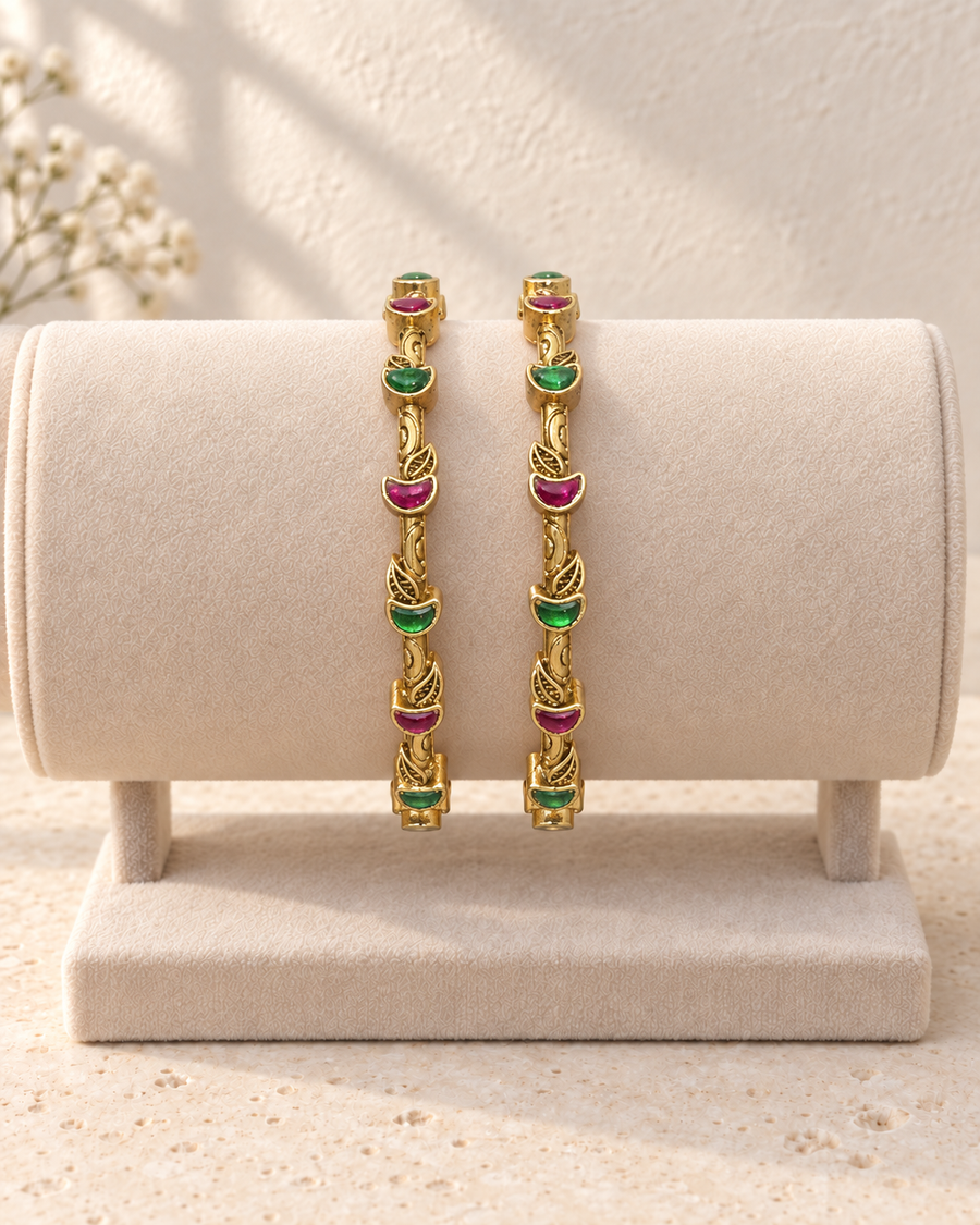 Jadua Kundan Ruby & Emerald Bangles V882