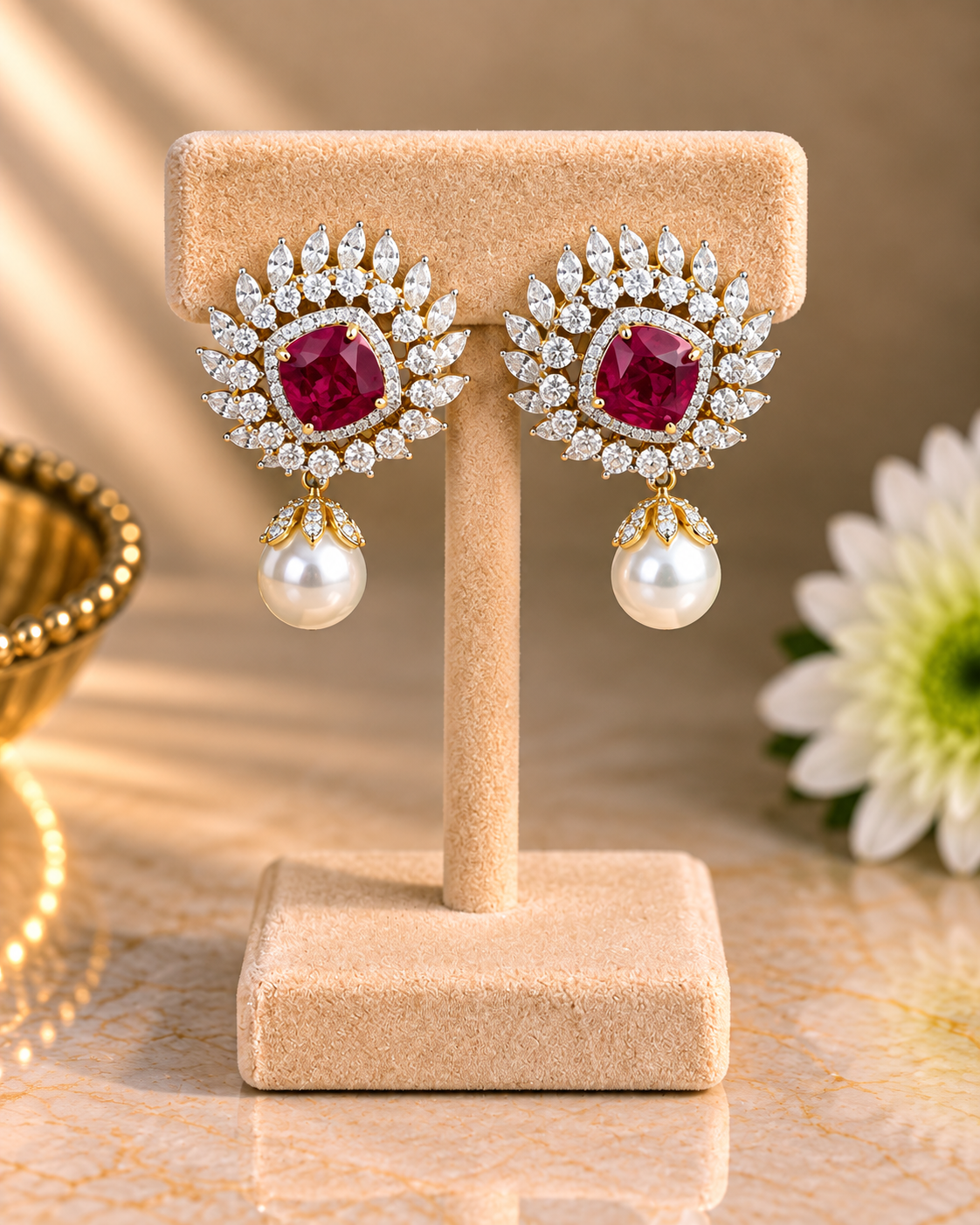 Diamond-Style Ruby Statement Earrings