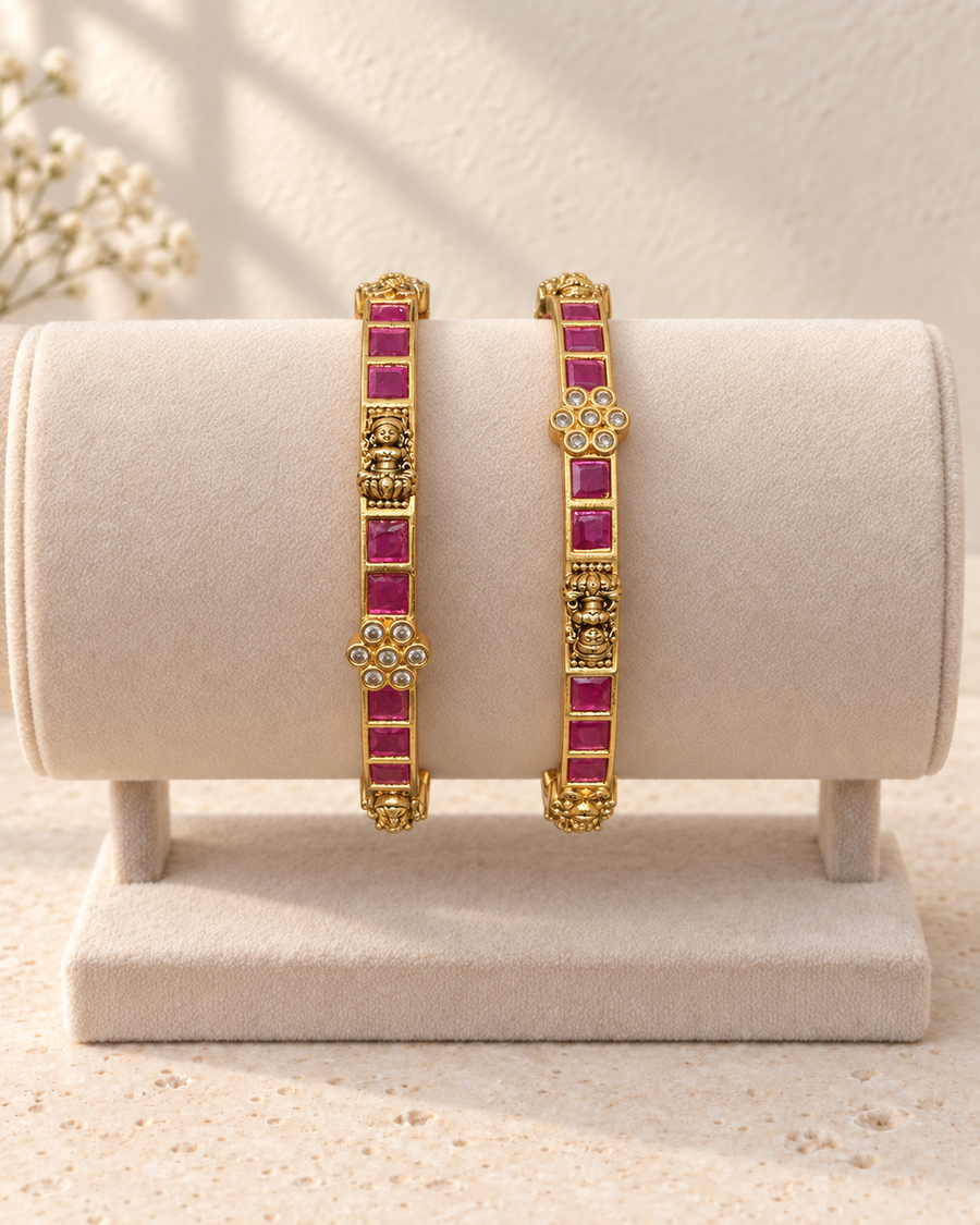 Temple Motif Ruby Stone Bangles V759