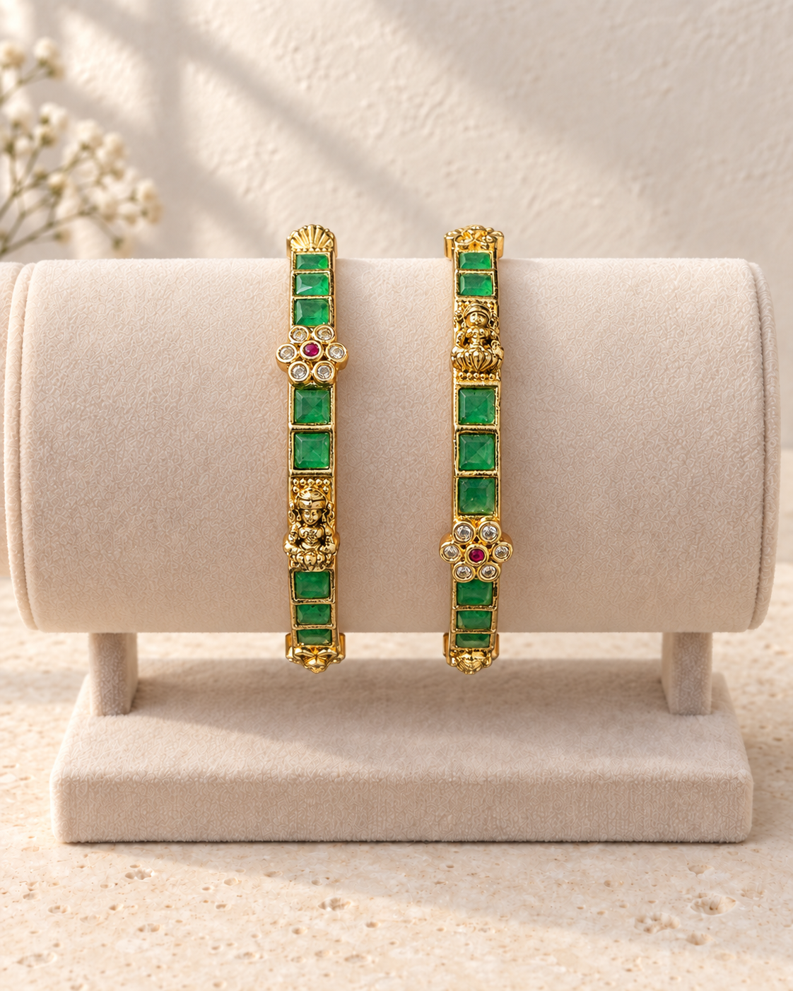 Temple Motif Emerald Stone Bangles V762