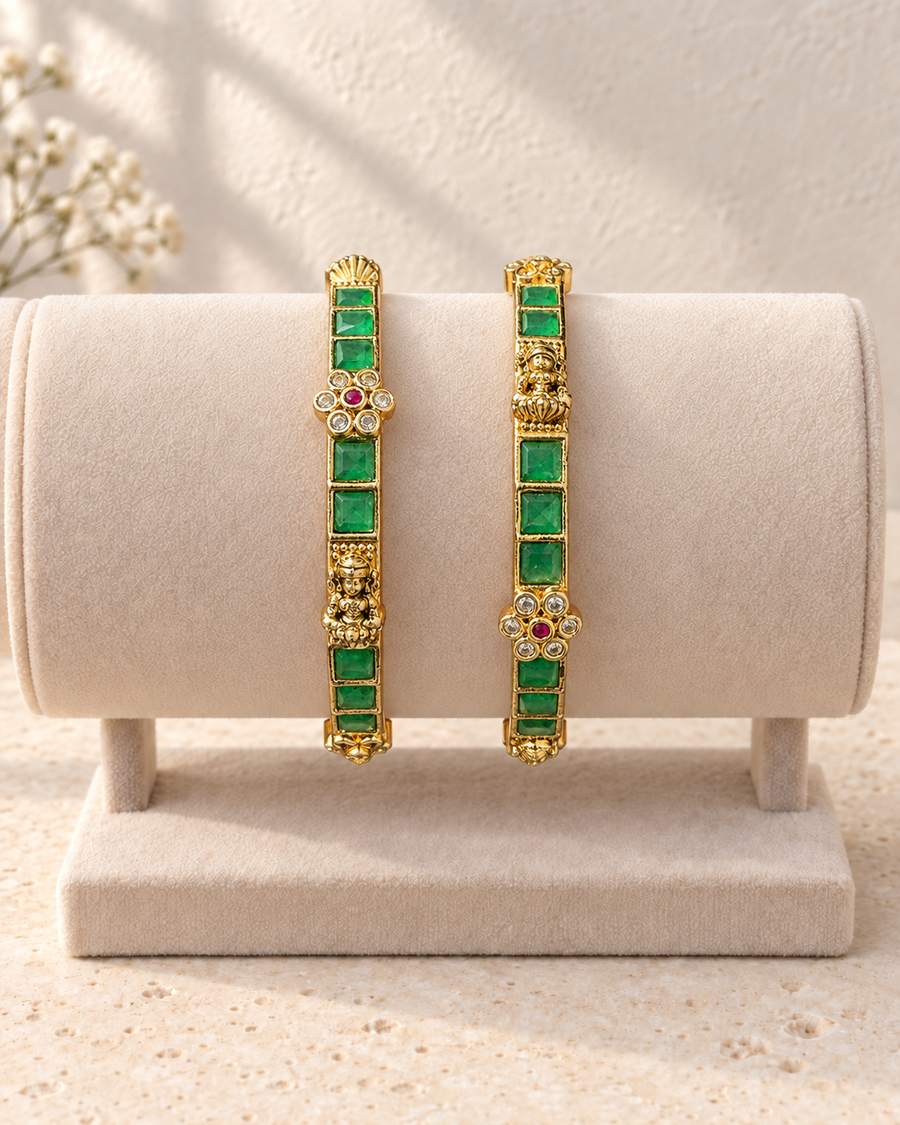 Temple Motif Emerald Stone Bangles V762