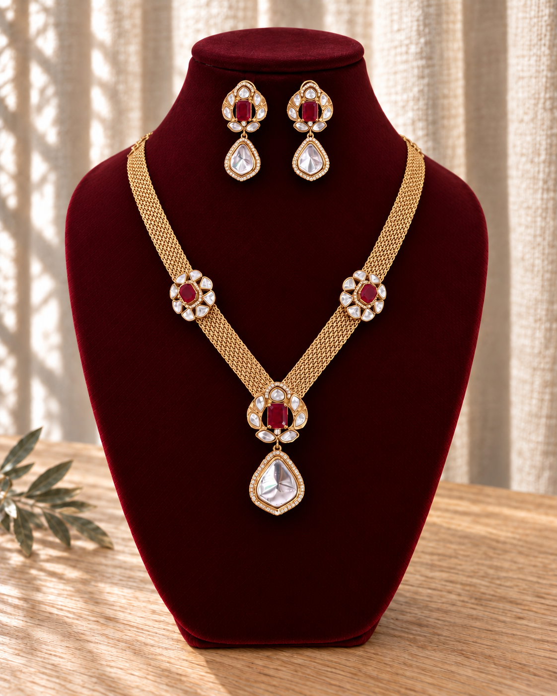 Moissanite Ruby Necklace Set