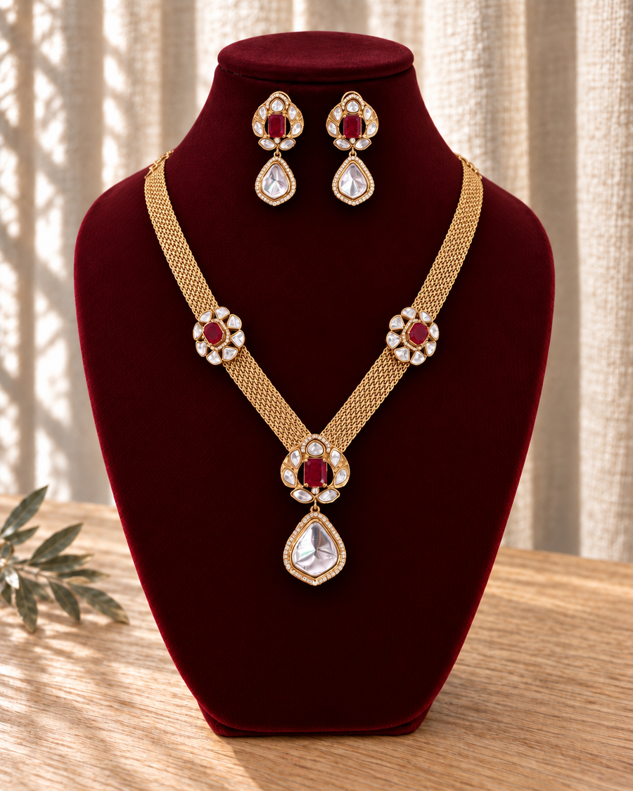 Moissanite Ruby Necklace Set
