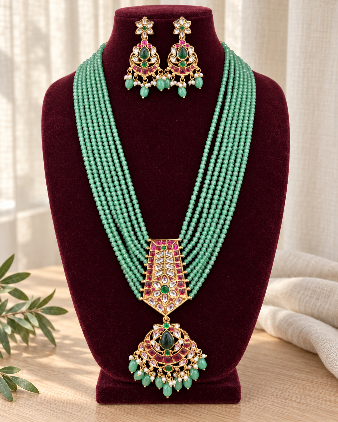 Green Beads Kundan Haram V780