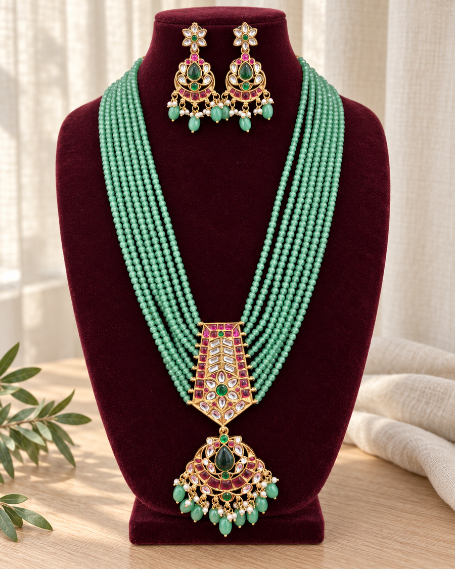 Green Beads Kundan Haram V780