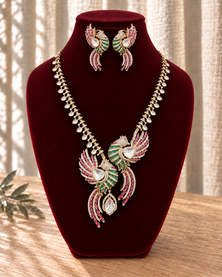 Victorian Finish Peacock Necklace Set