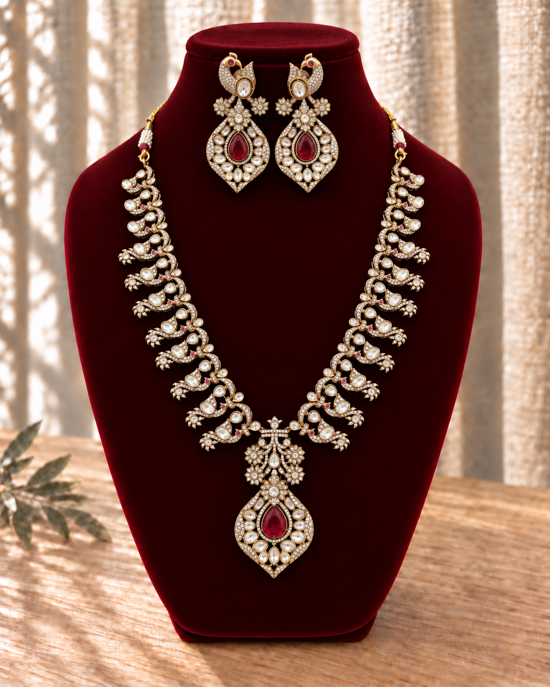 Moissanite & Doublet Ruby Long Necklace Set