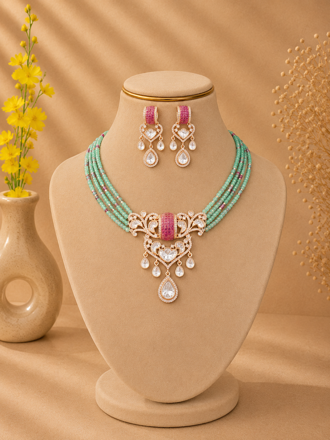 Moissanite Beaded Necklace Set