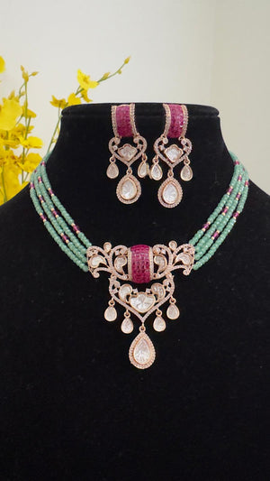 Moissanite Beaded Necklace Set