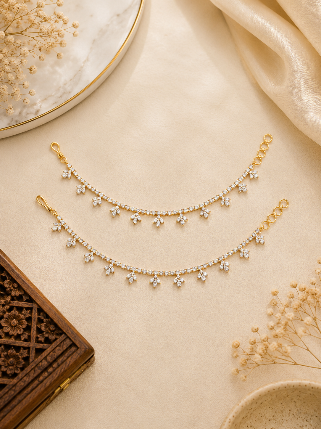 Floral Diamond Earchains V902
