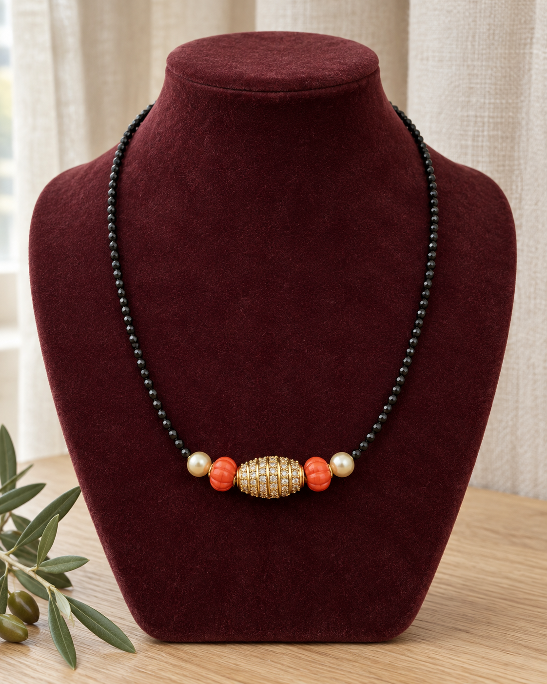 Black Beads Statement Necklace