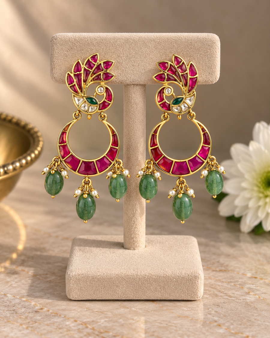 Jadua Kundan Peacock Earrings