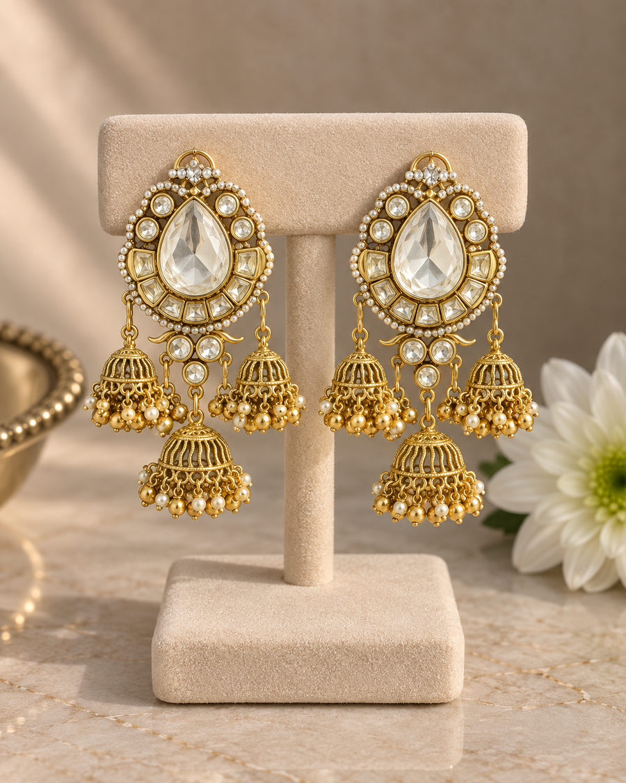 LV Shade Premium Polki Jhumka Earrings V664
