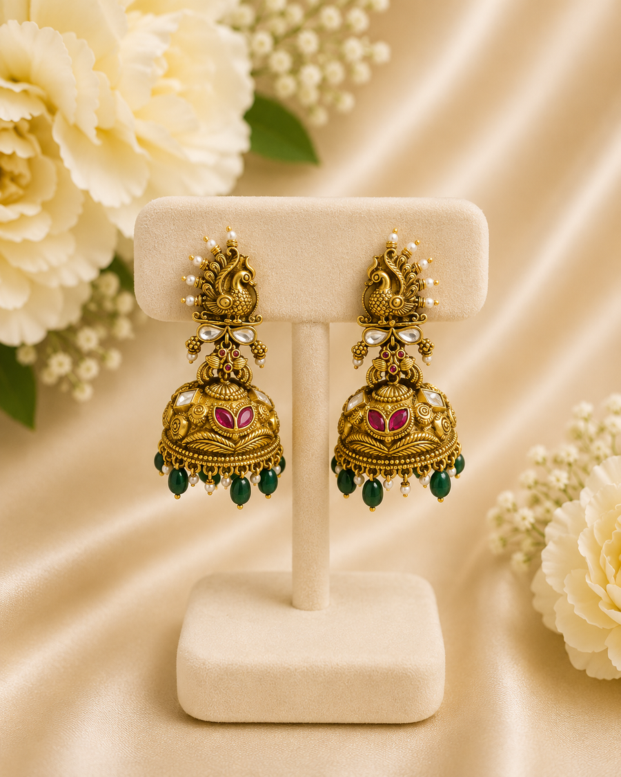 Antique-finish Jhumkas V899