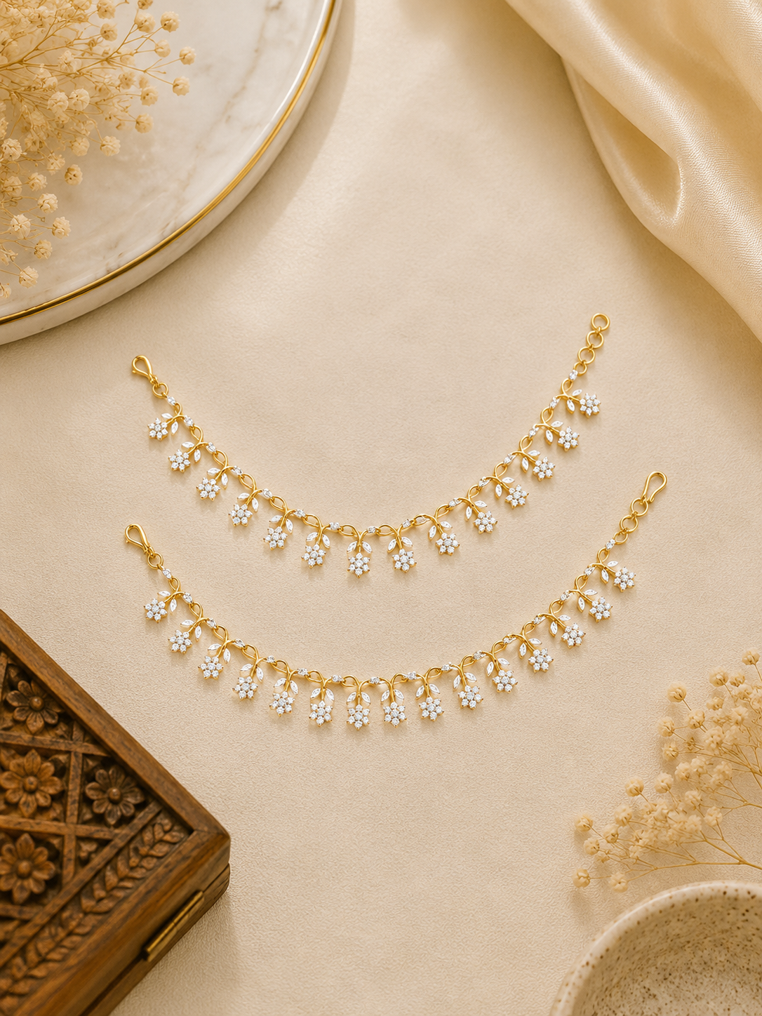 Floral Vine Diamond Earchains V891