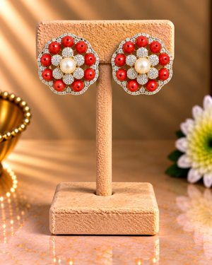 Coral & Pearl Stud Earrings