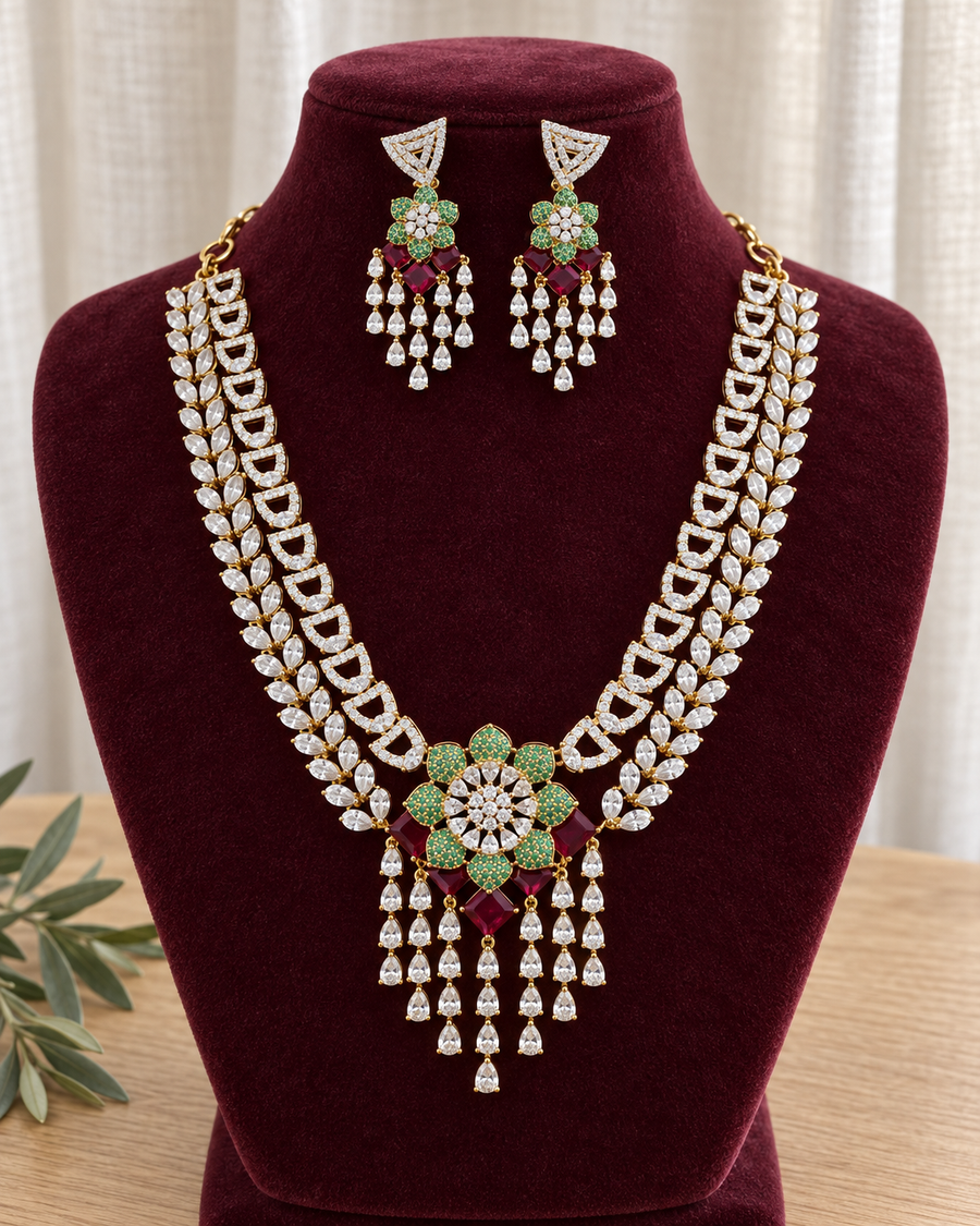 Diamond Finish Floral NeckSet