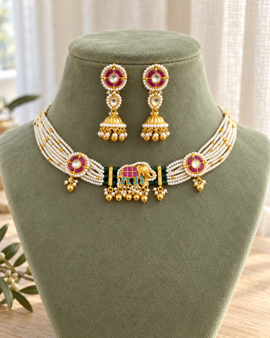 Jadua Kundan Elephant Choker Set