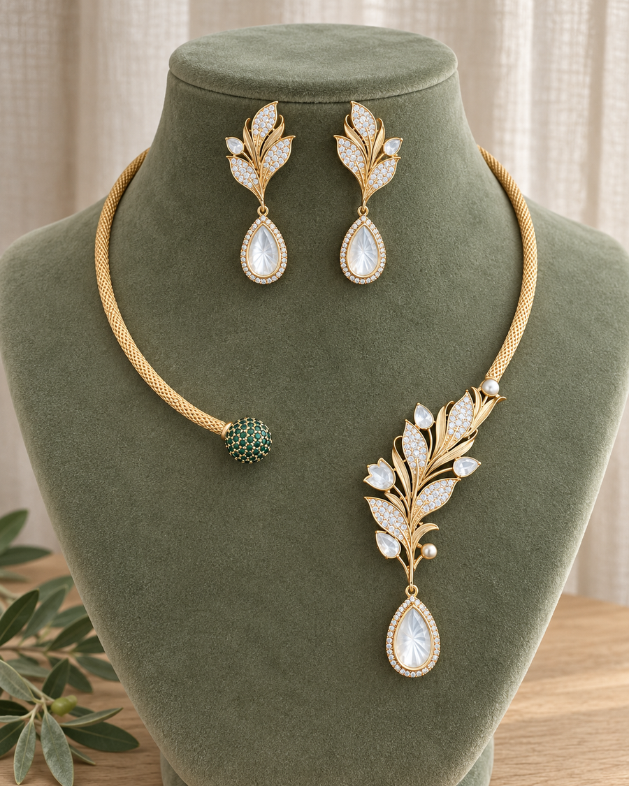 Leaf Design Statement Necklace Set