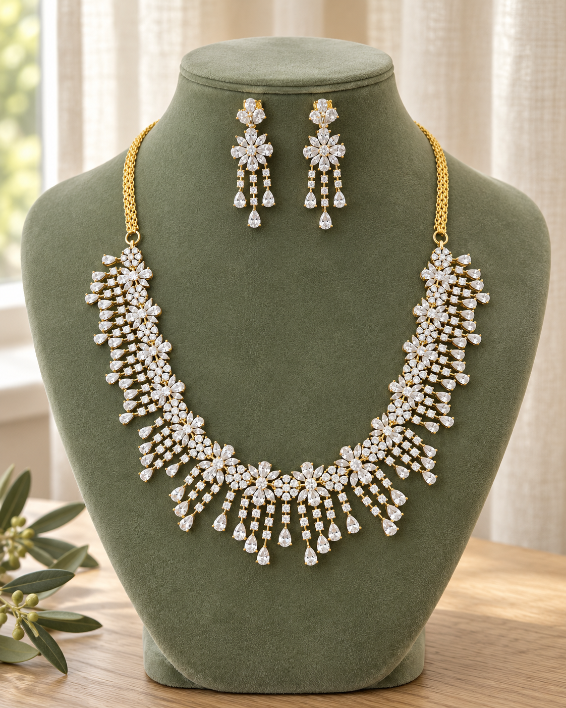 Diamond Finish Floral Necklace Set