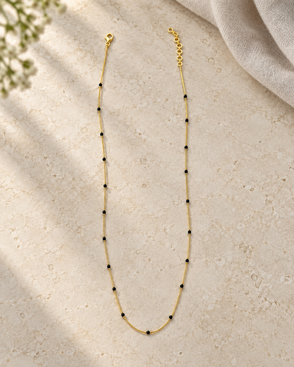 92.5 Silver Minimal Black Beads Chain