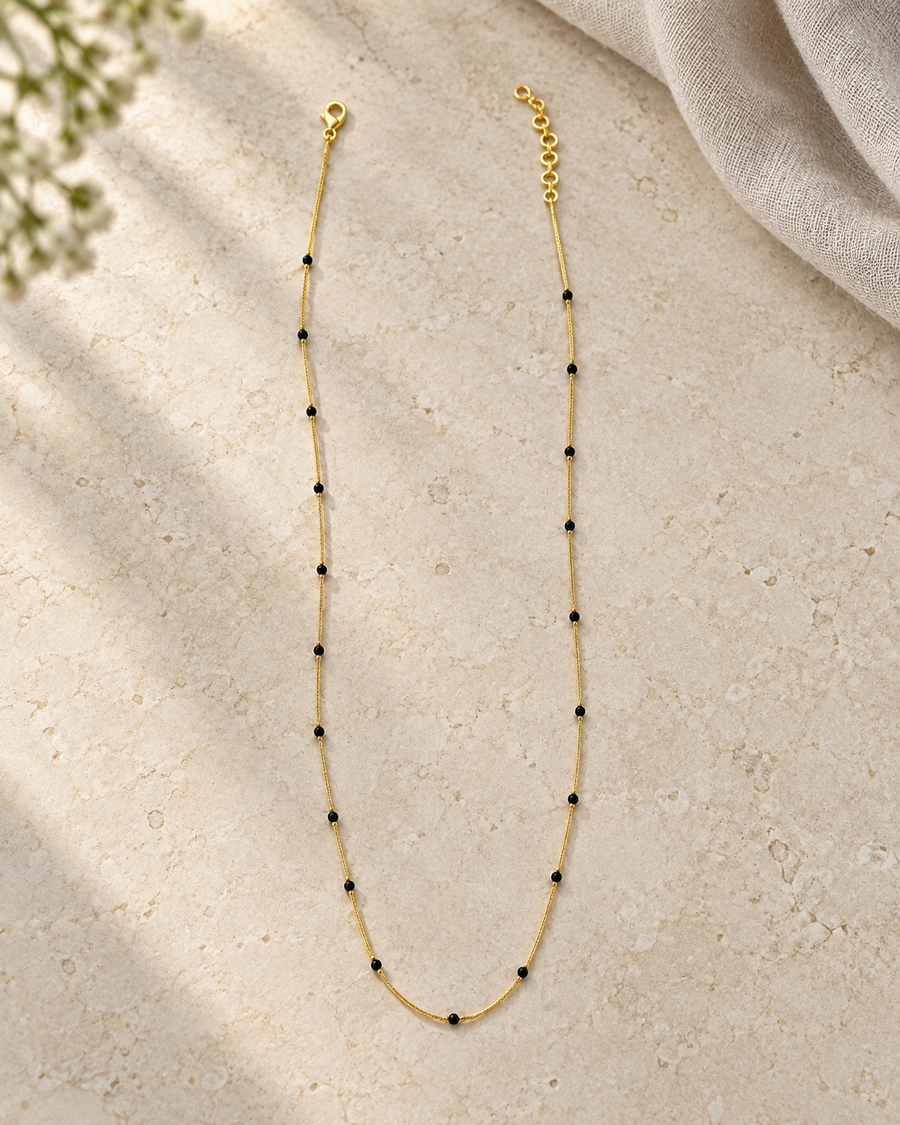 92.5 Silver Minimal Black Beads Chain