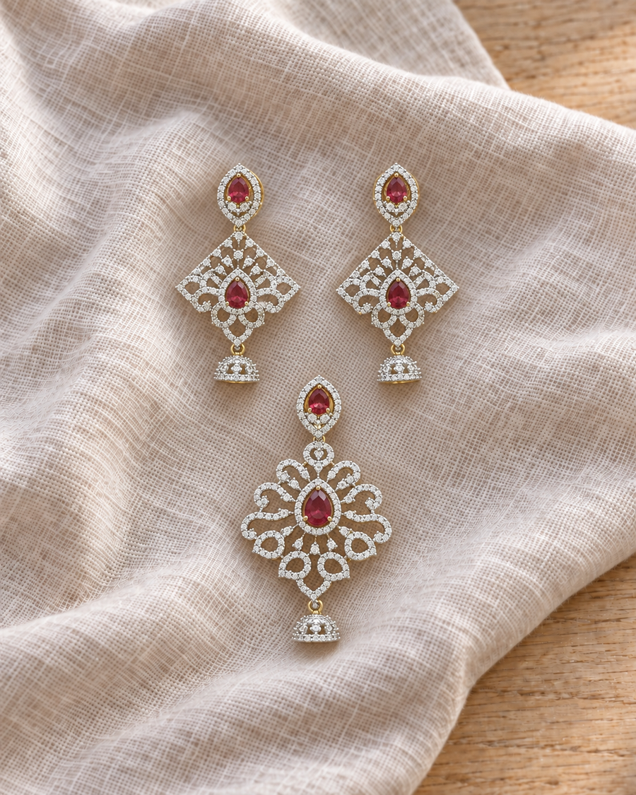 Ruby Jhumka Pendant Set